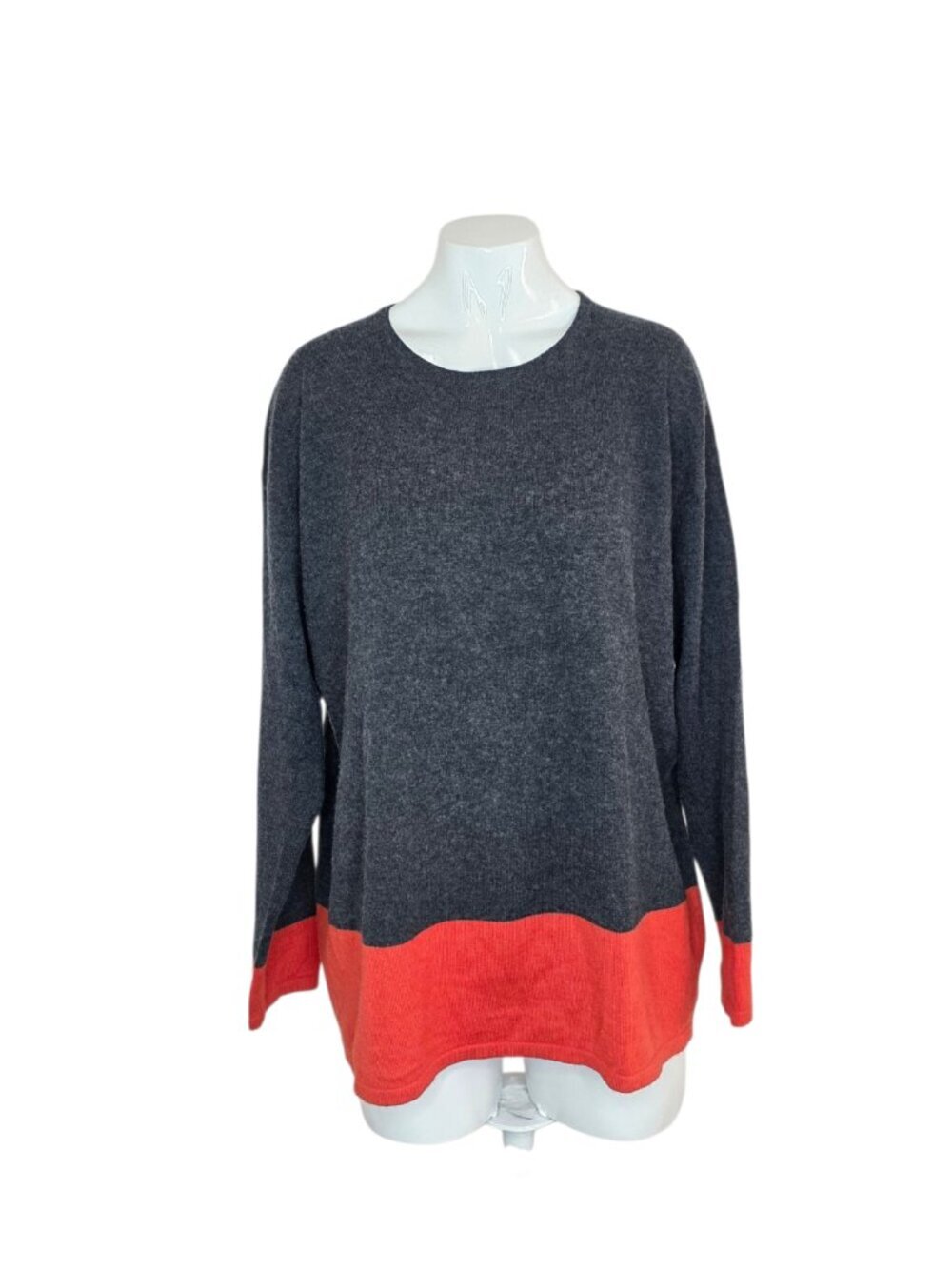 Funsport Long Sleeve Colour Block Wool Cashmere Blend Shirt, Grey, Orange, Sz M
